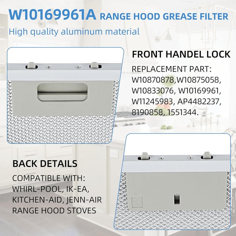 Fetechmate 10.5x12 Inch W10169961A Range Hood Aluminum Mesh Filter Fit for Whirl-pool, Ik-ea, Kitchen-Aid, Jenn-Air Replace W10870878, W10875058, W10833076, W10169961, W11245983 by 3 Pack - Image 5